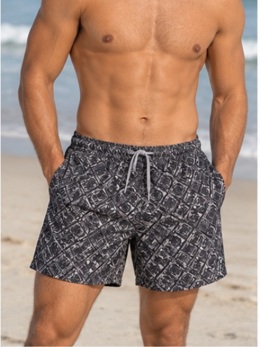 NWOT Covington Men's Grey Designed Swim Shorts Trunks Size XL